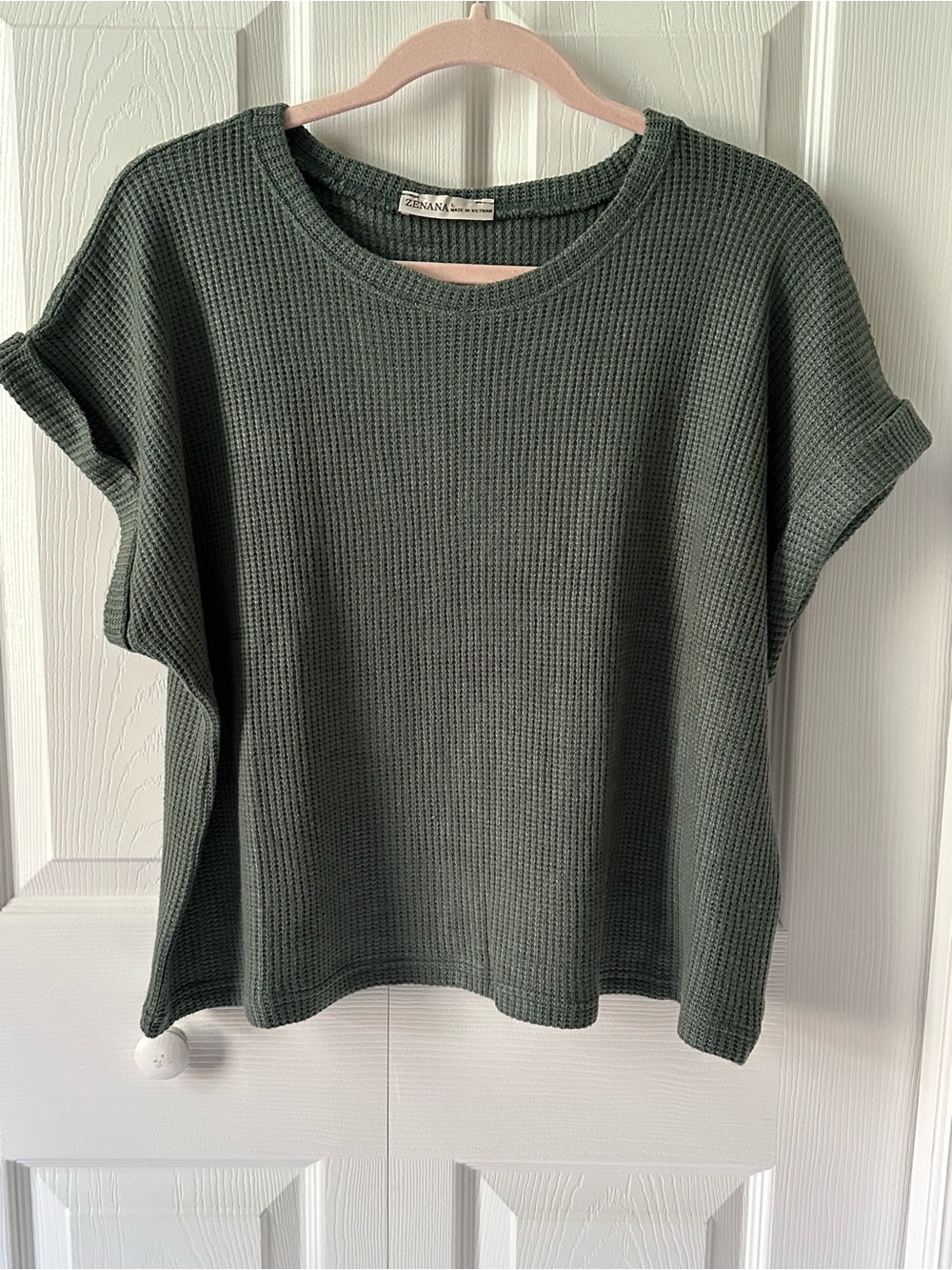 NWOT Zenana Ash Jade Waffle Knit Short Sleeve Top